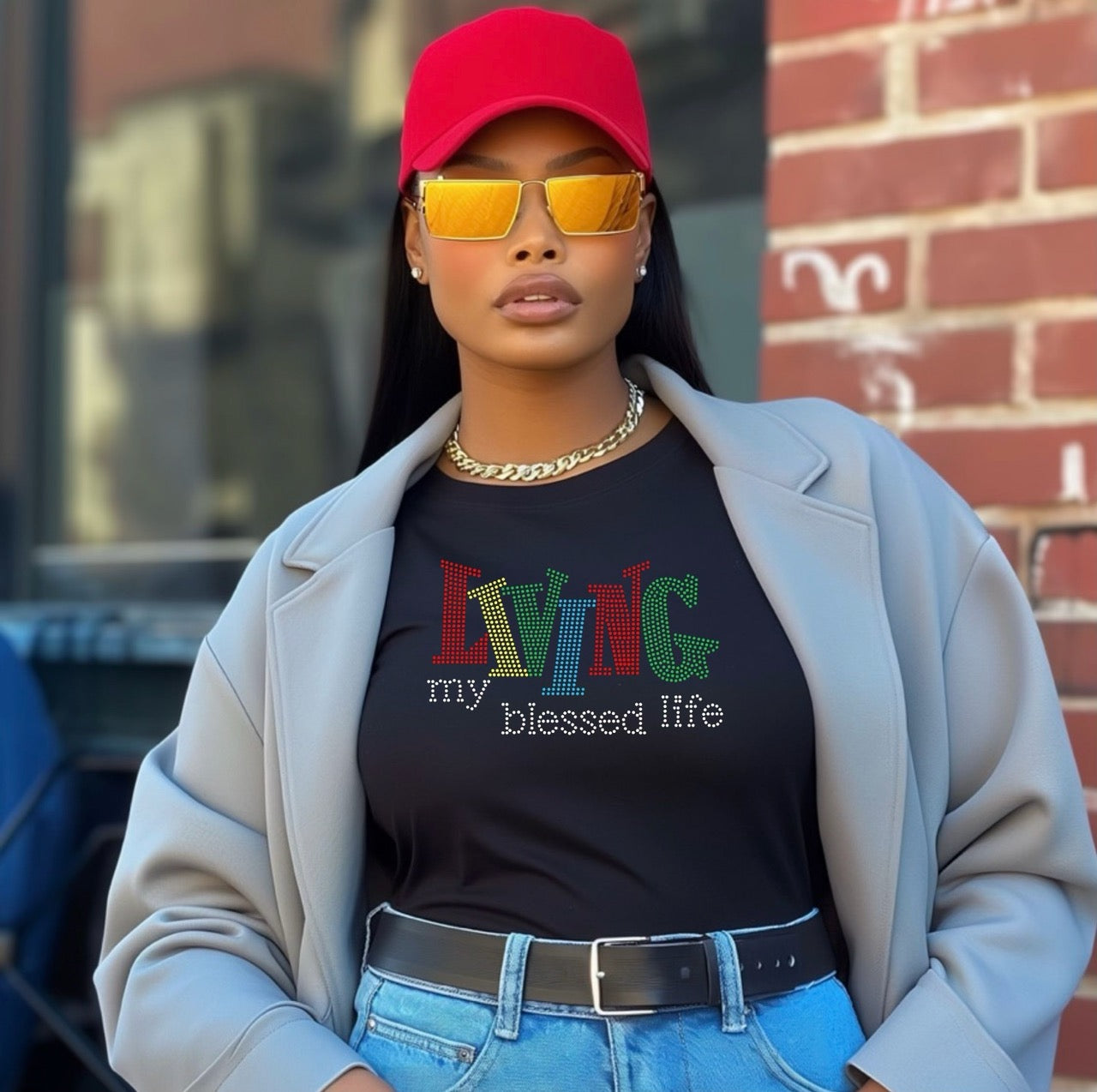 "Living My Blessed Life" Rhinestone T-Shirt