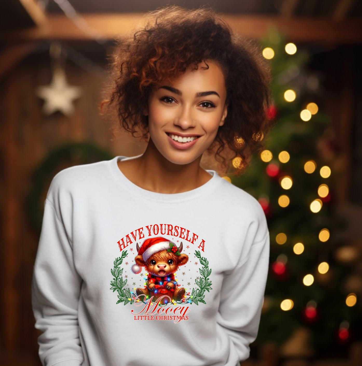 “Have Yourself a Mooey Little Christmas” Cozy Reindeer Sweatshirt