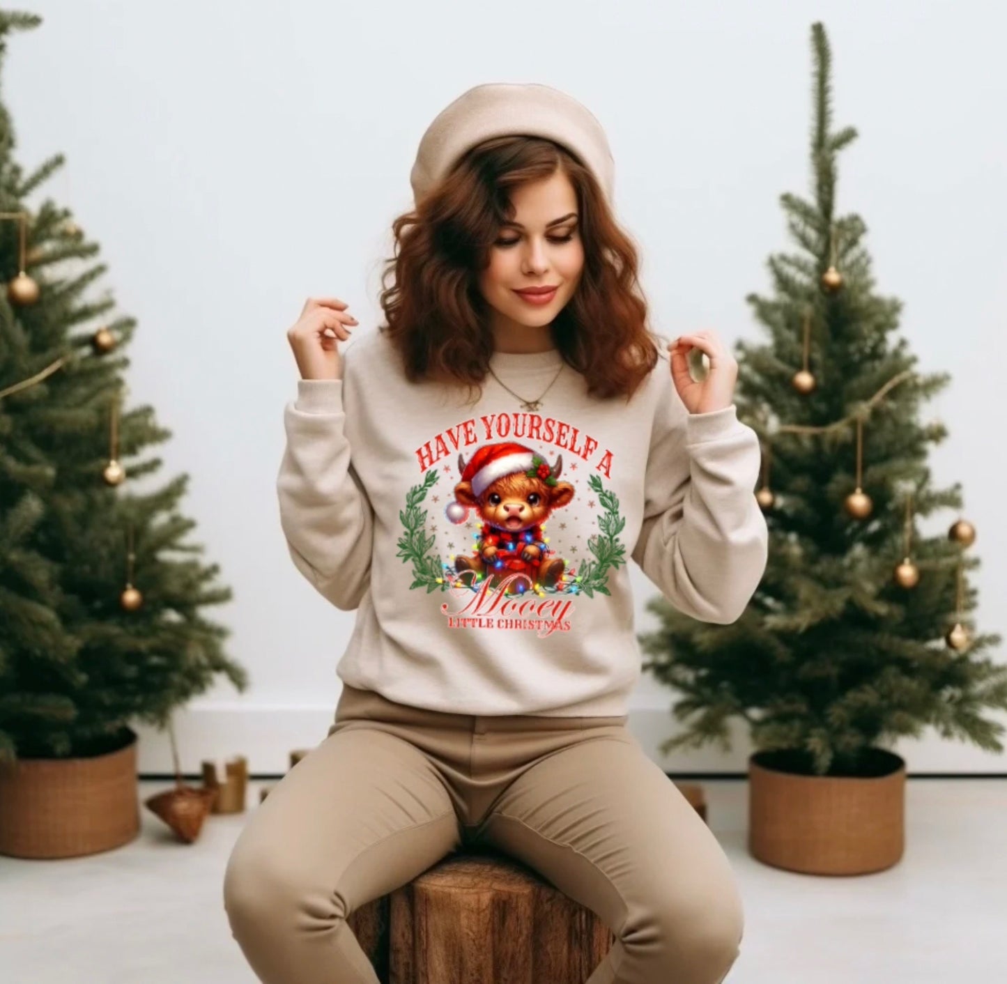 “Have Yourself a Mooey Little Christmas” Cozy Reindeer Sweatshirt